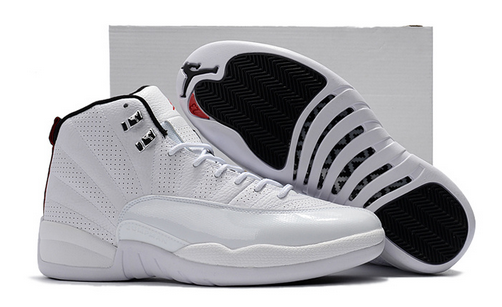 Air Jordan 12 Rising Sun All White Varsity Red Black Shoes - Click Image to Close